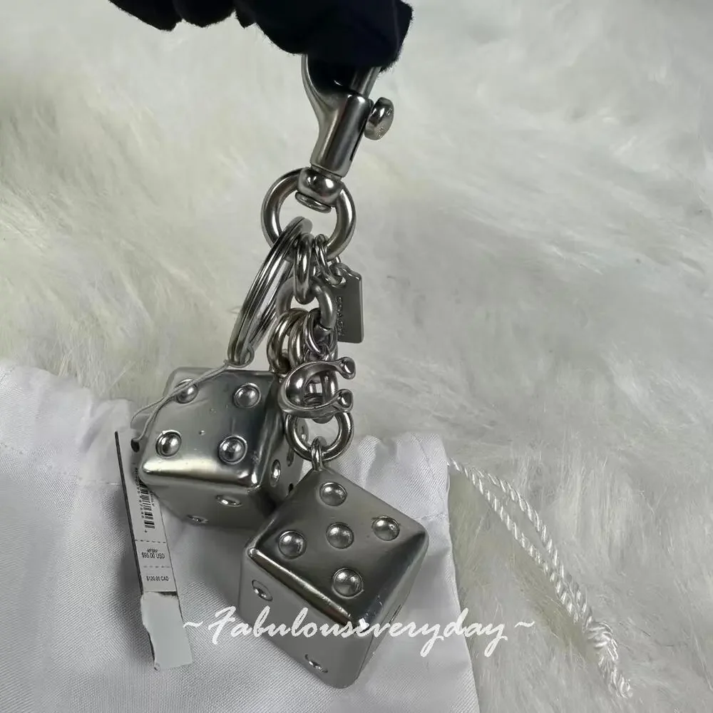 Coach Dice Bag Charm 3D Cluster Keychain Key FOB Silver Metal CZ128